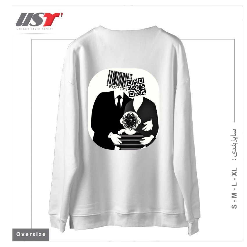 طرح QR CODE FAMILY سوییشرت اورسایزرنگ سفید