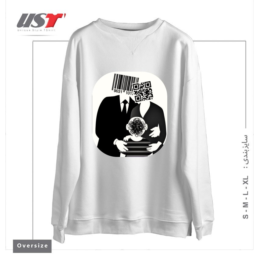 طرح QR CODE FAMILY سوییشرت اورسایزرنگ سفید