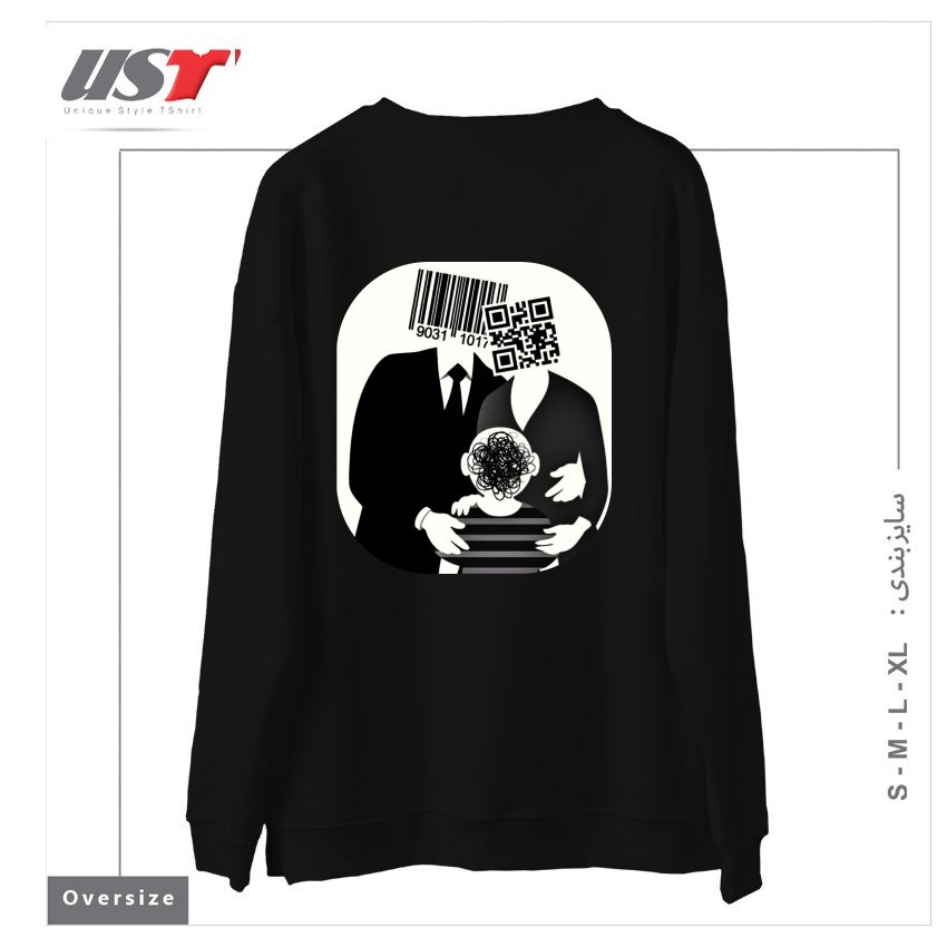 طرح QR CODE FAMILY سوییشرت اورسایزرنگ مشکی