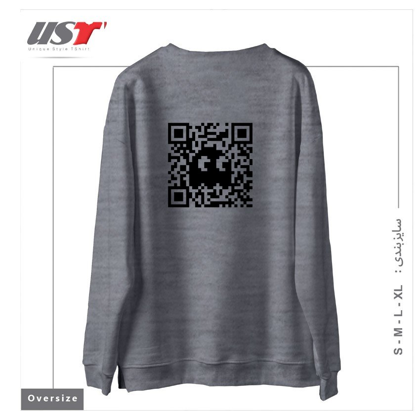 طرح QR GHOST سوییشرت اورسایزرنگ طوسی ملانژ