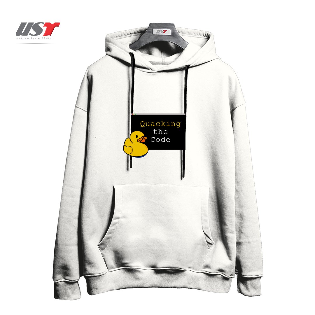 طرح QUACKING THE CODE هودی اورسایزرنگ سفید
