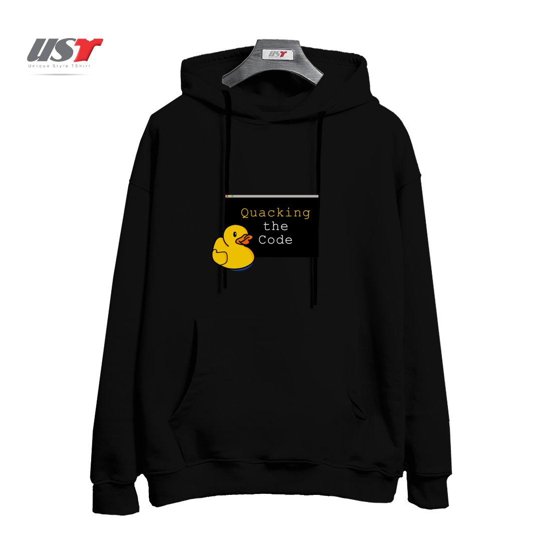 طرح QUACKING THE CODE هودی اورسایزرنگ مشکی