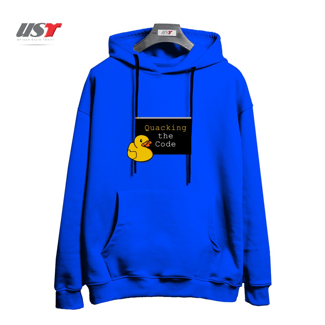 طرح QUACKING THE CODE هودی اورسایزرنگ آبی شالی