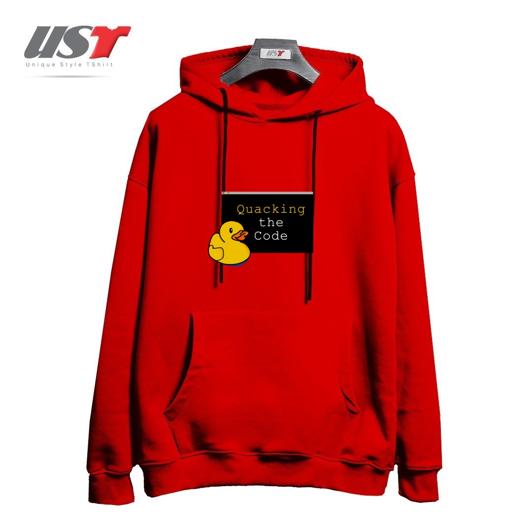 طرح QUACKING THE CODE هودی اورسایزرنگ قرمز