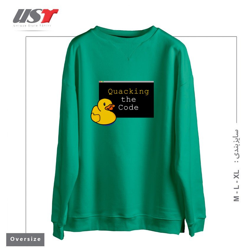 طرح QUACKING THE CODE سوییشرت اورسایزرنگ سبز سدری