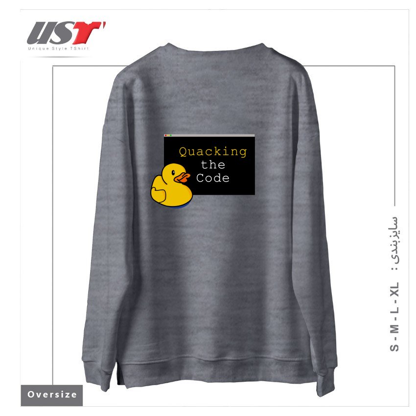 طرح QUACKING THE CODE سوییشرت اورسایزرنگ طوسی ملانژ