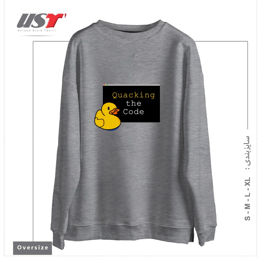 طرح QUACKING THE CODE سوییشرت اورسایزرنگ طوسی ملانژ