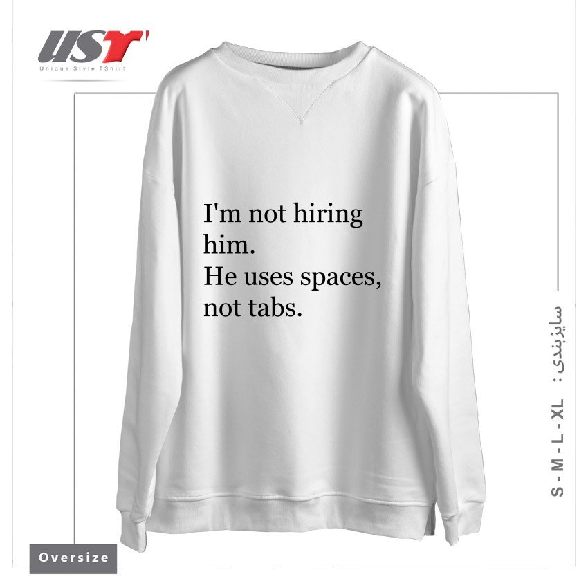 طرح TABS OVER SPACES  SILICON VALLEY سوییشرت اورسایزرنگ سفید