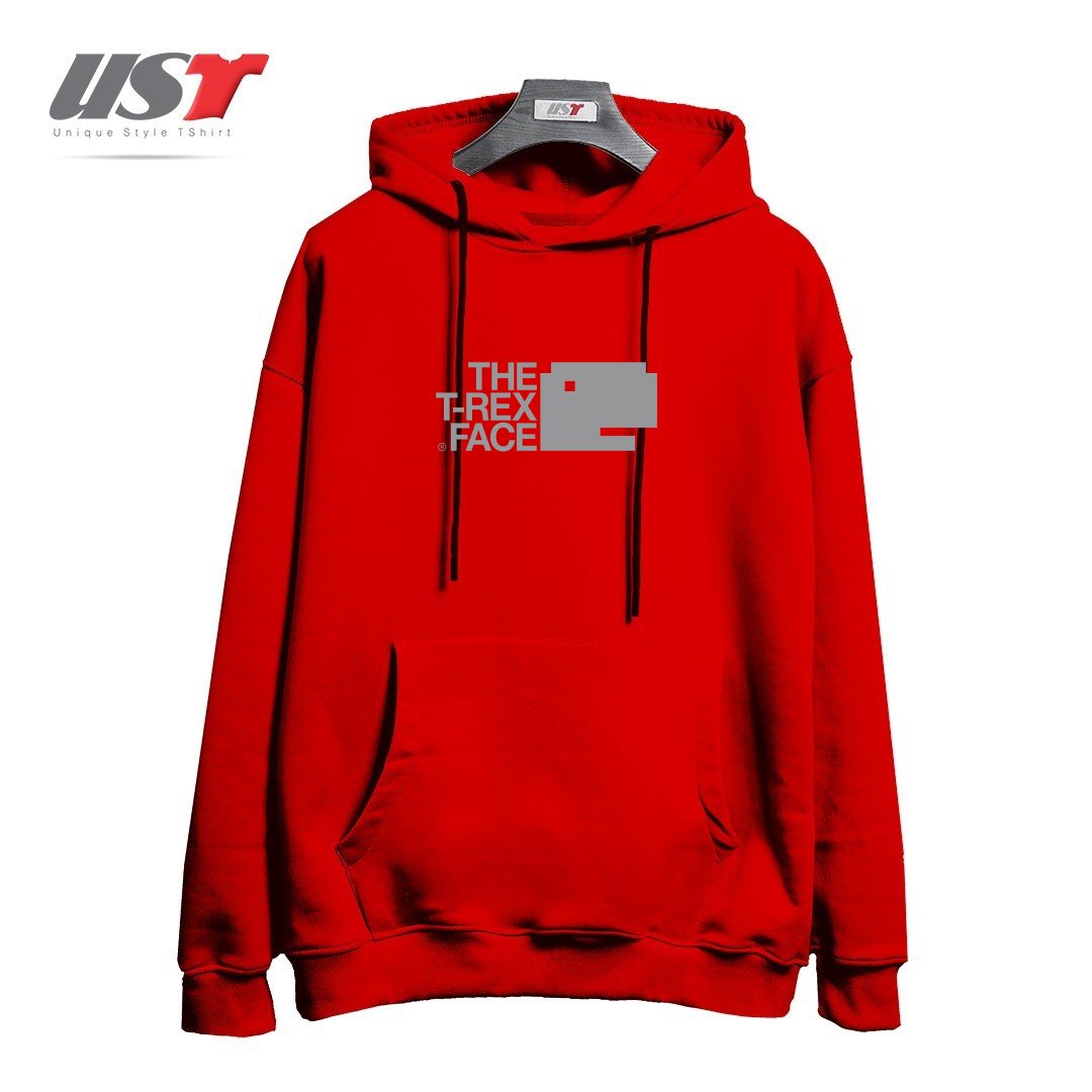 طرح THE T-REX FACE هودی اورسایزرنگ قرمز