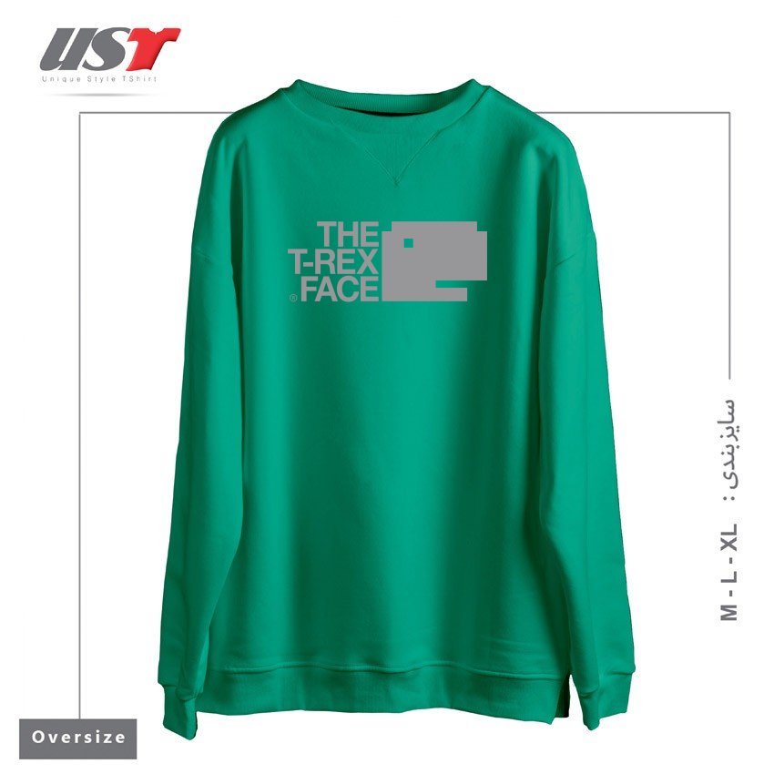 طرح THE T-REX FACE سوییشرت اورسایزرنگ سبز سدری