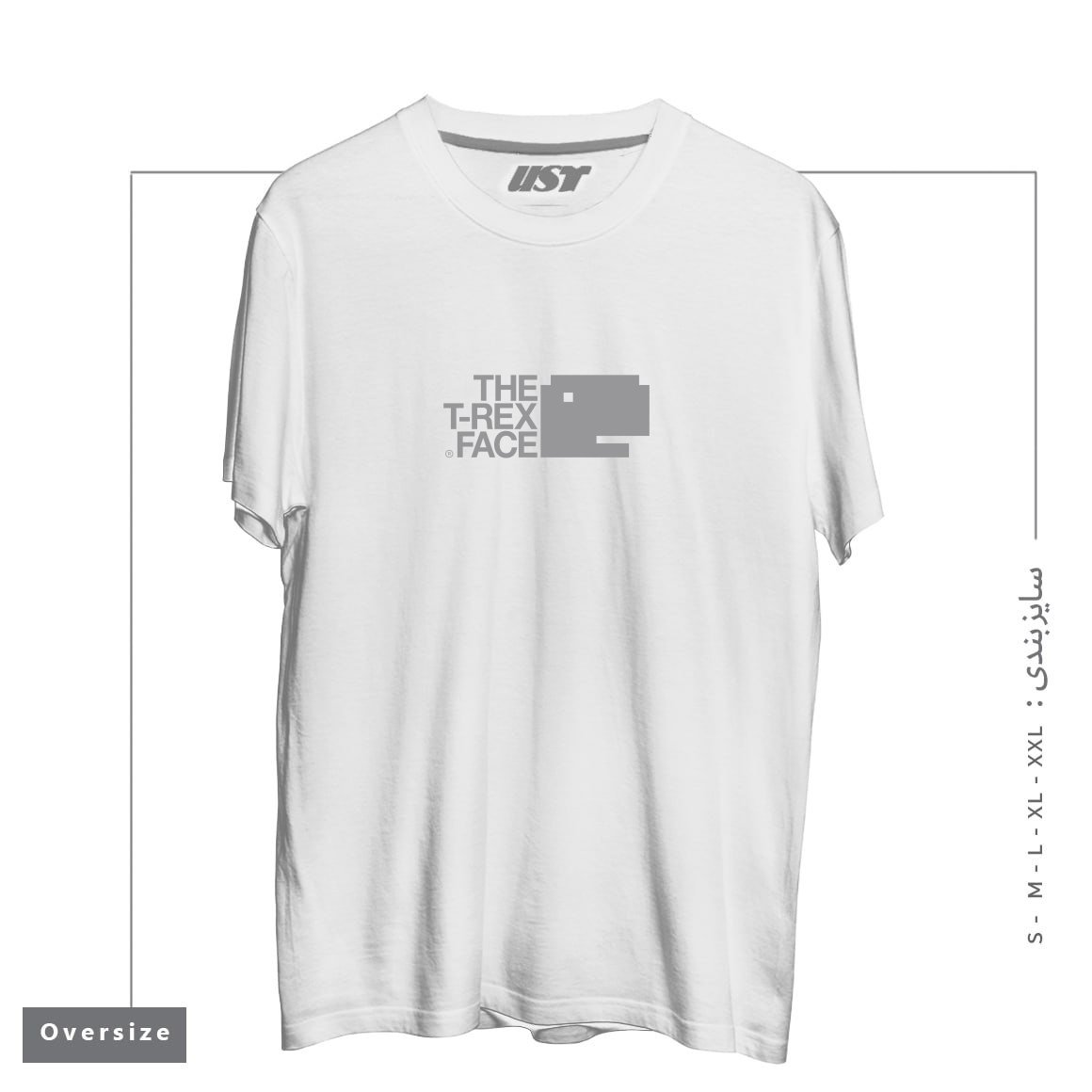 طرح THE T-REX FACE تیشرت اورسایزرنگ سفید