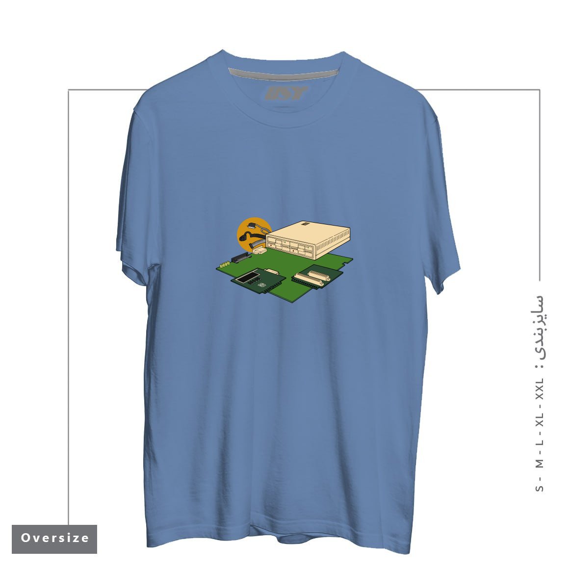 طرح VINTAGE COMPUTER تیشرت اورسایزرنگ آبی نفتی
