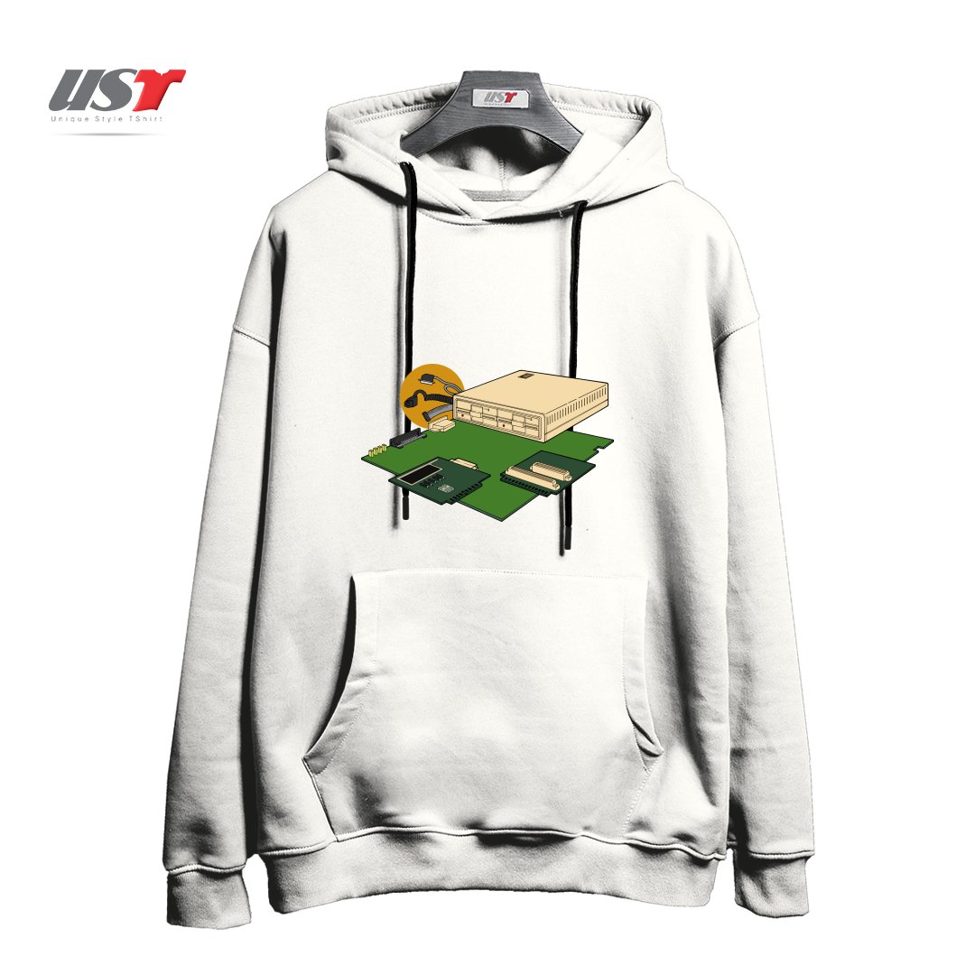 طرح VINTAGE COMPUTER هودی اورسایزرنگ سفید