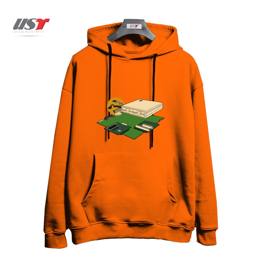 طرح VINTAGE COMPUTER هودی اورسایزرنگ نارنجی