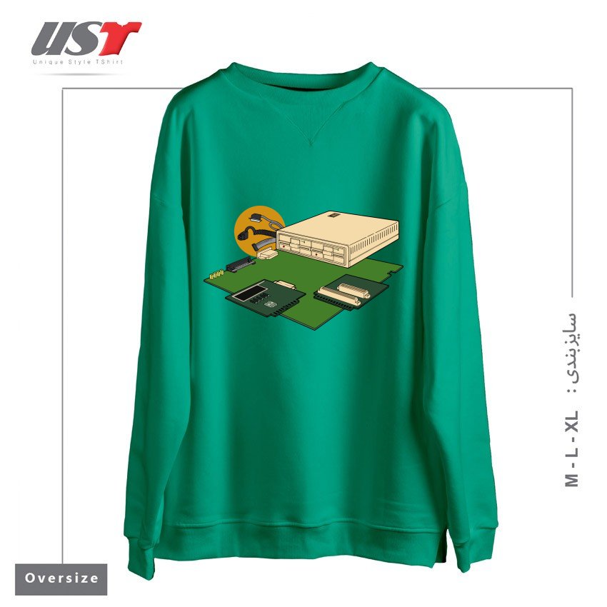 طرح VINTAGE COMPUTER سوییشرت اورسایزرنگ سبز سدری