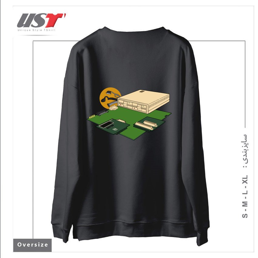 طرح VINTAGE COMPUTER سوییشرت اورسایزرنگ دودی