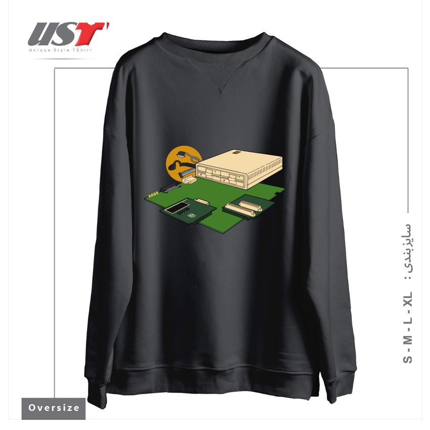 طرح VINTAGE COMPUTER سوییشرت اورسایزرنگ دودی