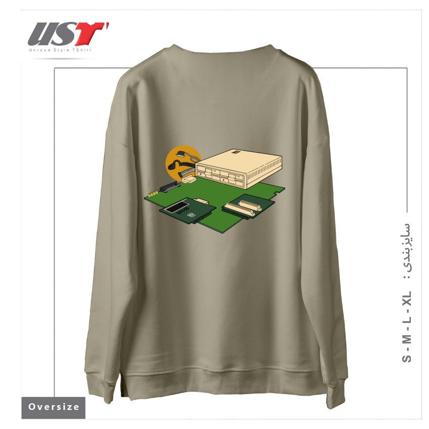 طرح VINTAGE COMPUTER سوییشرت اورسایزرنگ نخودی