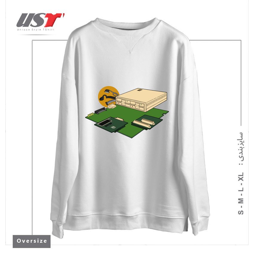 طرح VINTAGE COMPUTER سوییشرت اورسایزرنگ سفید