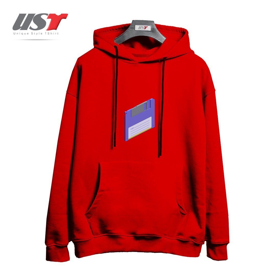 طرح VINTAGE FLOPPY DISK PIXEL ART هودی اورسایزرنگ قرمز