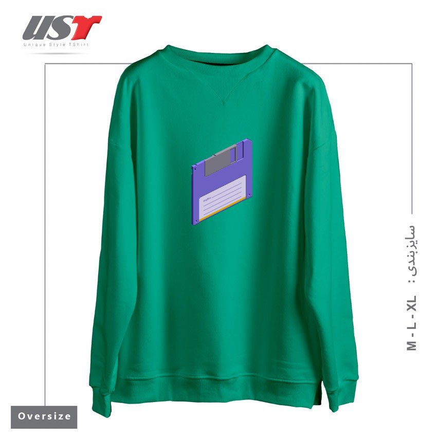 طرح VINTAGE FLOPPY DISK PIXEL ART سوییشرت اورسایزرنگ سبز سدری