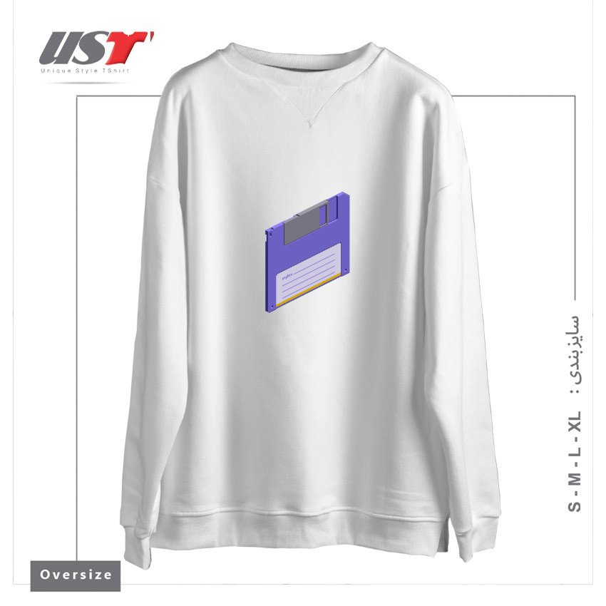 طرح VINTAGE FLOPPY DISK PIXEL ART سوییشرت اورسایزرنگ سفید