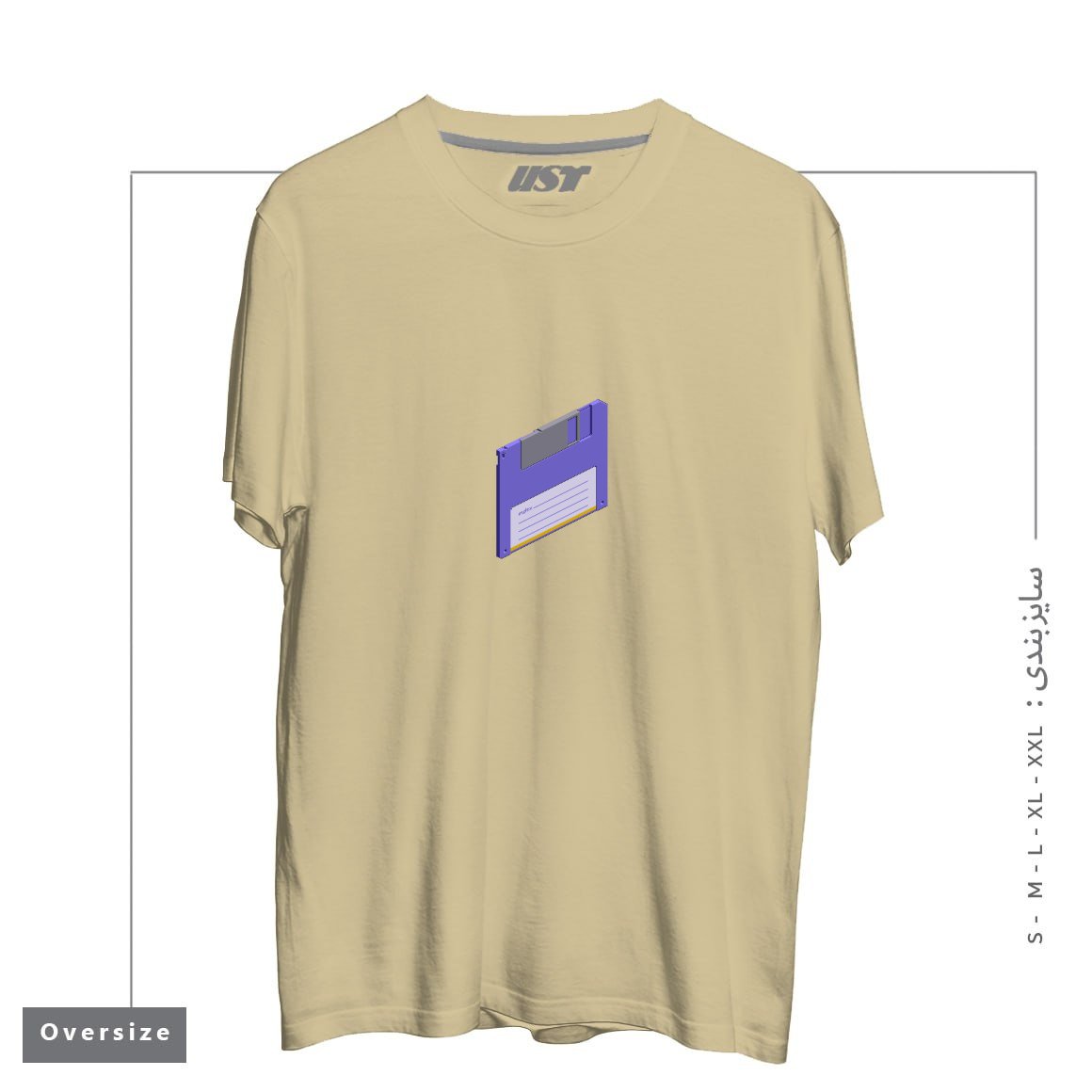 طرح VINTAGE FLOPPY DISK PIXEL ART تیشرت اورسایزرنگ نخودی