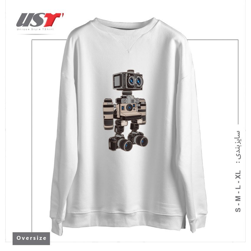 طرح CAMERA BOT 6000 سوییشرت اورسایزرنگ سفید