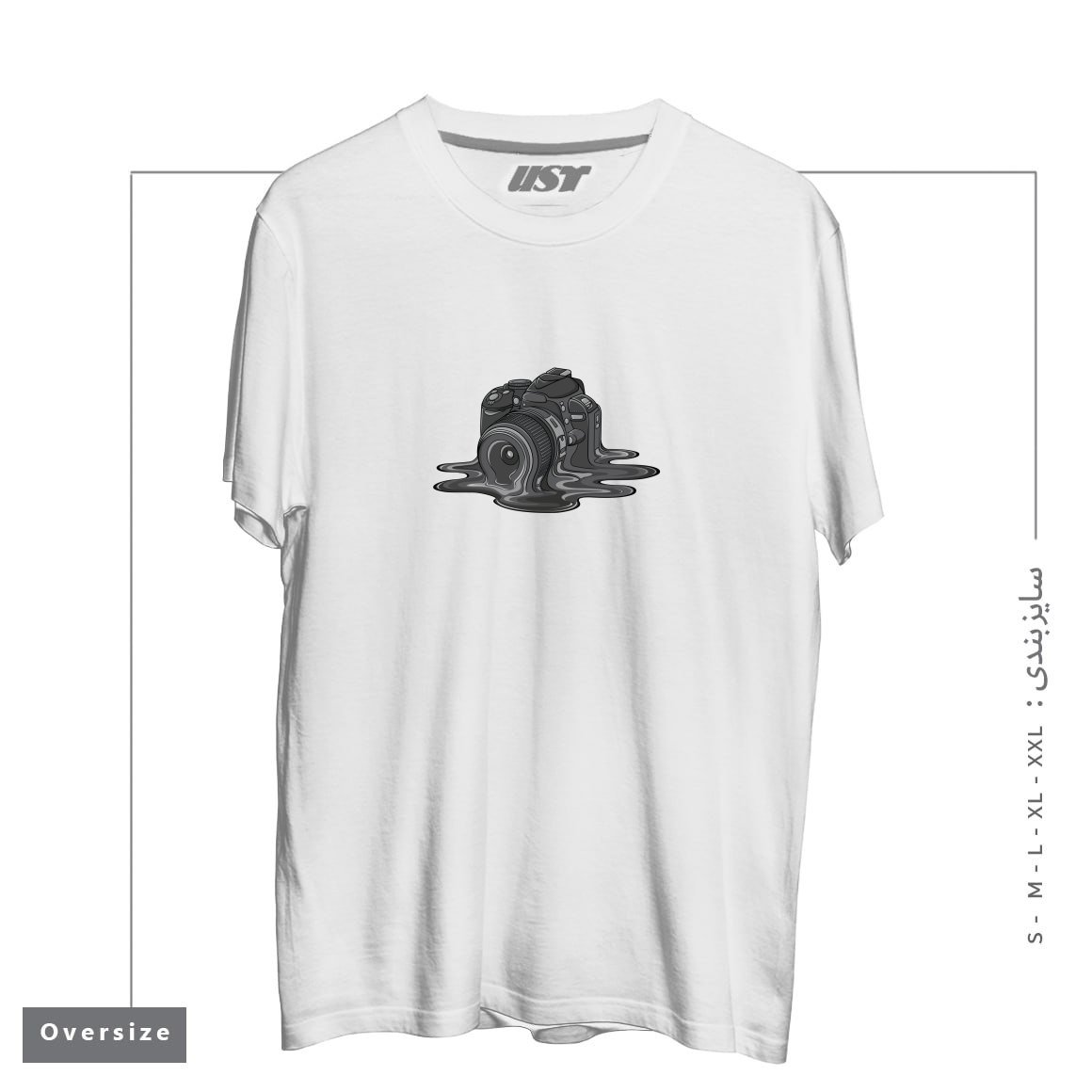 طرح CAMERA MELT تیشرت اورسایزرنگ سفید