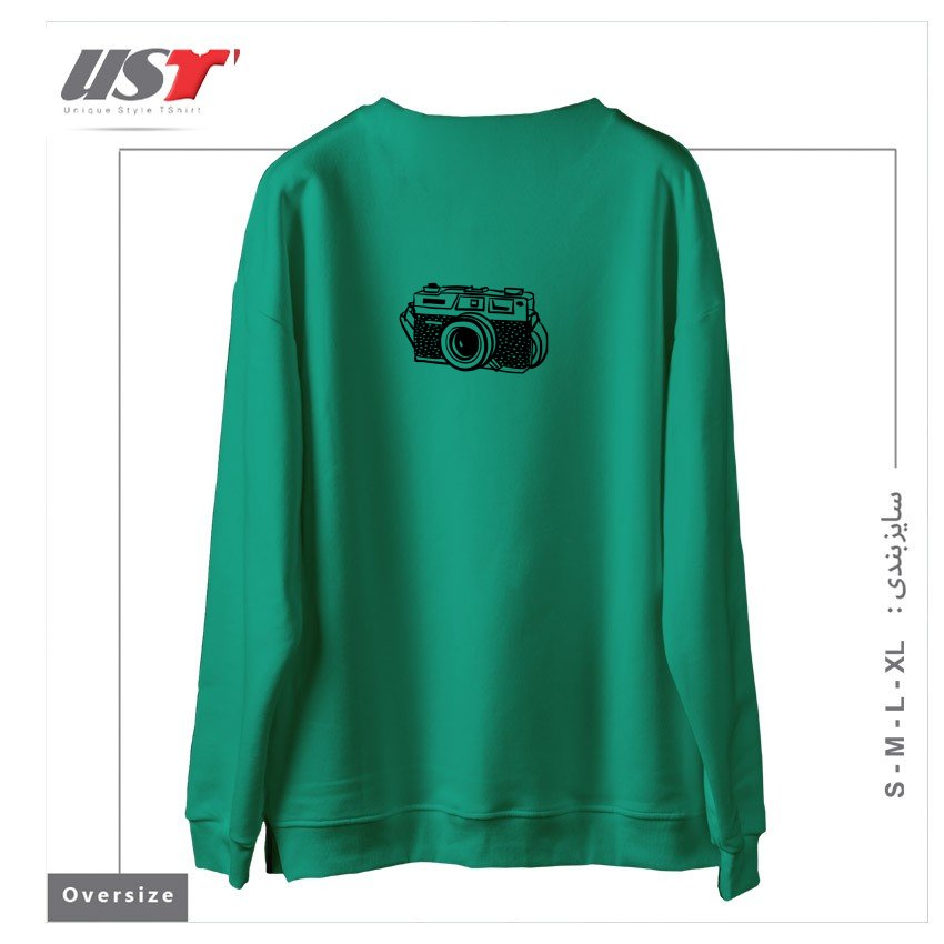 طرح CAMERA سوییشرت اورسایزرنگ سبز سدری