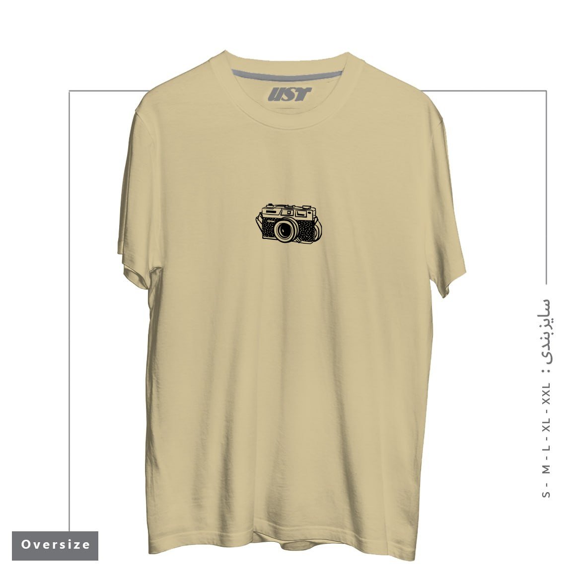 طرح CAMERA تیشرت اورسایزرنگ نخودی