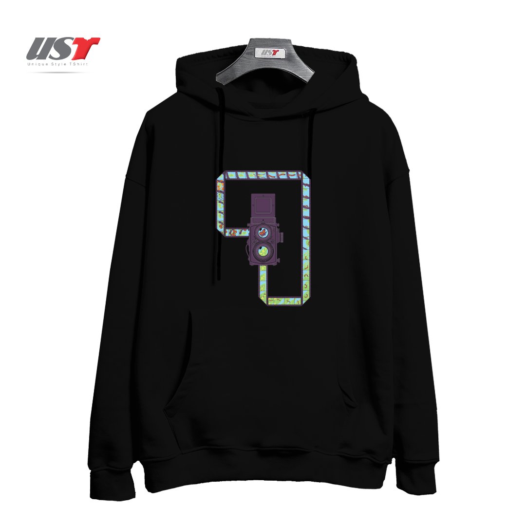 طرح CAMERA1 هودی اورسایزرنگ مشکی