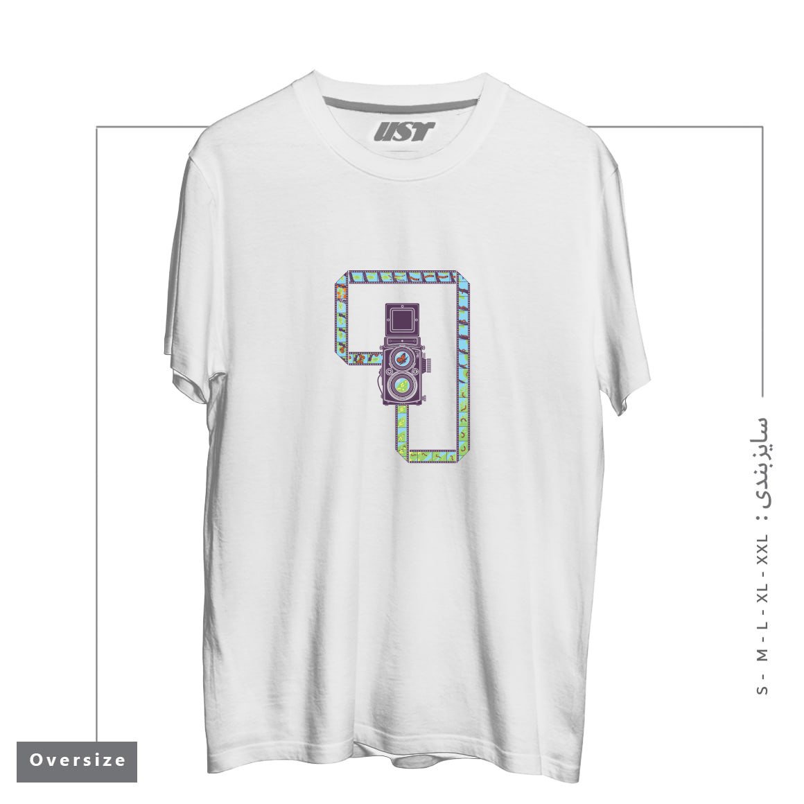 طرح CAMERA1 تیشرت اورسایزرنگ سفید