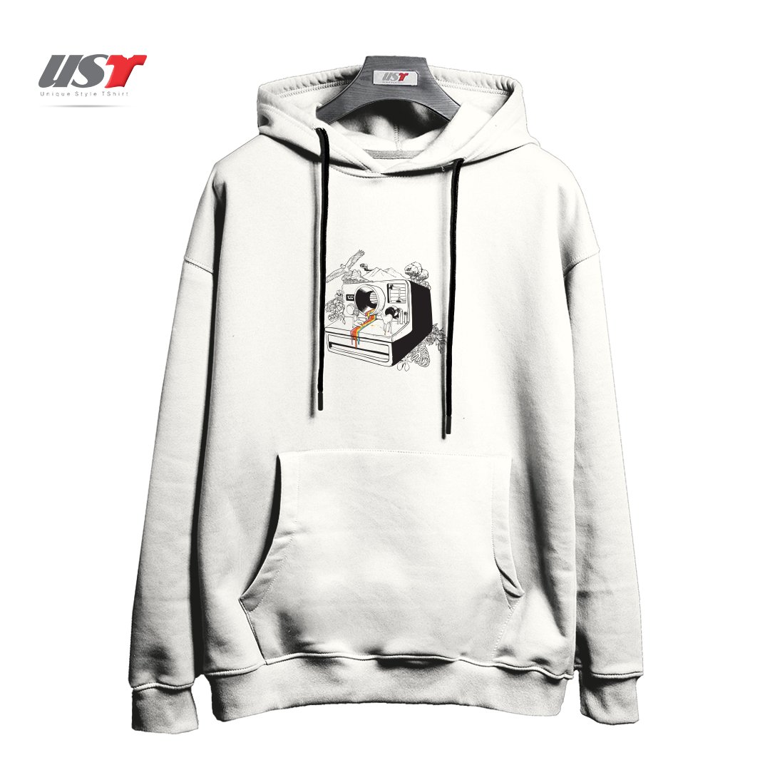 طرح CAPTURED NOSTALGIA هودی اورسایزرنگ سفید