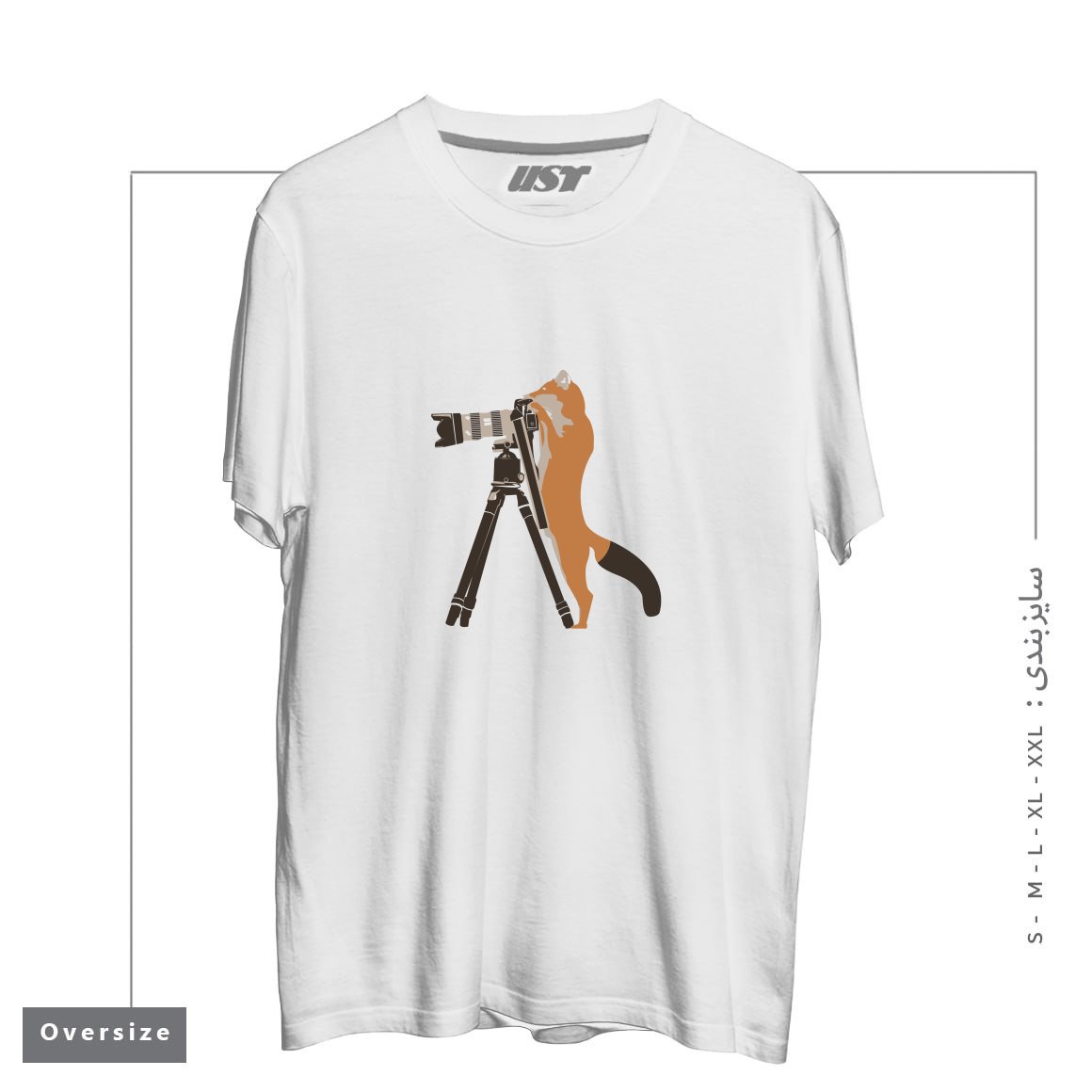 طرح FOXTOGRAPHER تیشرت اورسایزرنگ سفید
