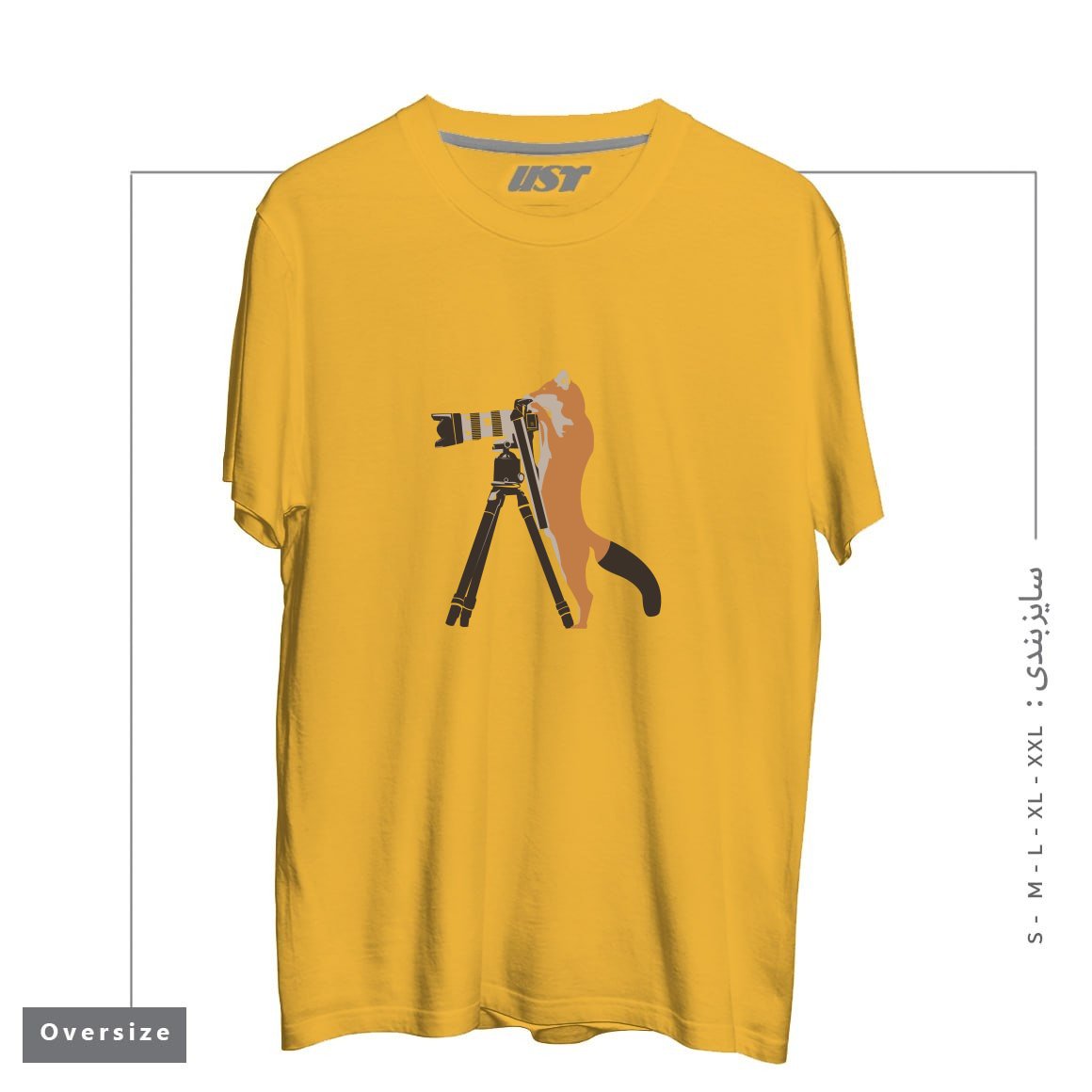 طرح FOXTOGRAPHER تیشرت اورسایزرنگ خردلی