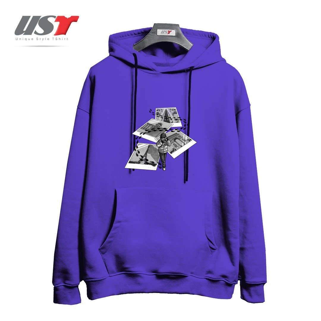 طرح I LOVE PARIS TOURIST هودی اورسایزرنگ بنفش