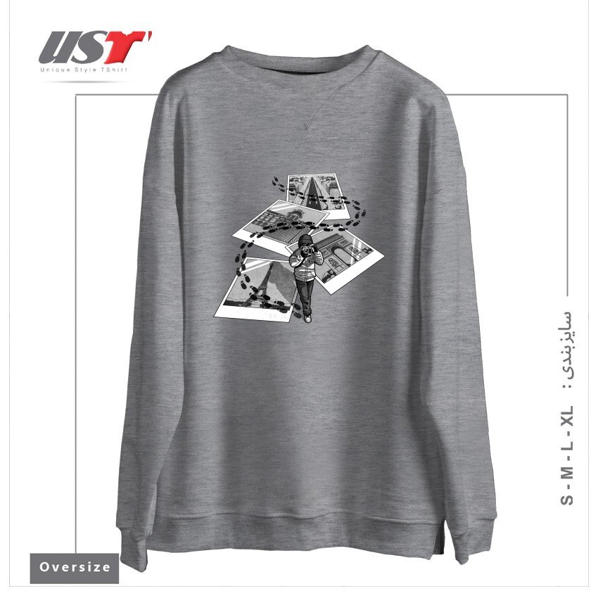 طرح I LOVE PARIS TOURIST سوییشرت اورسایزرنگ طوسی ملانژ