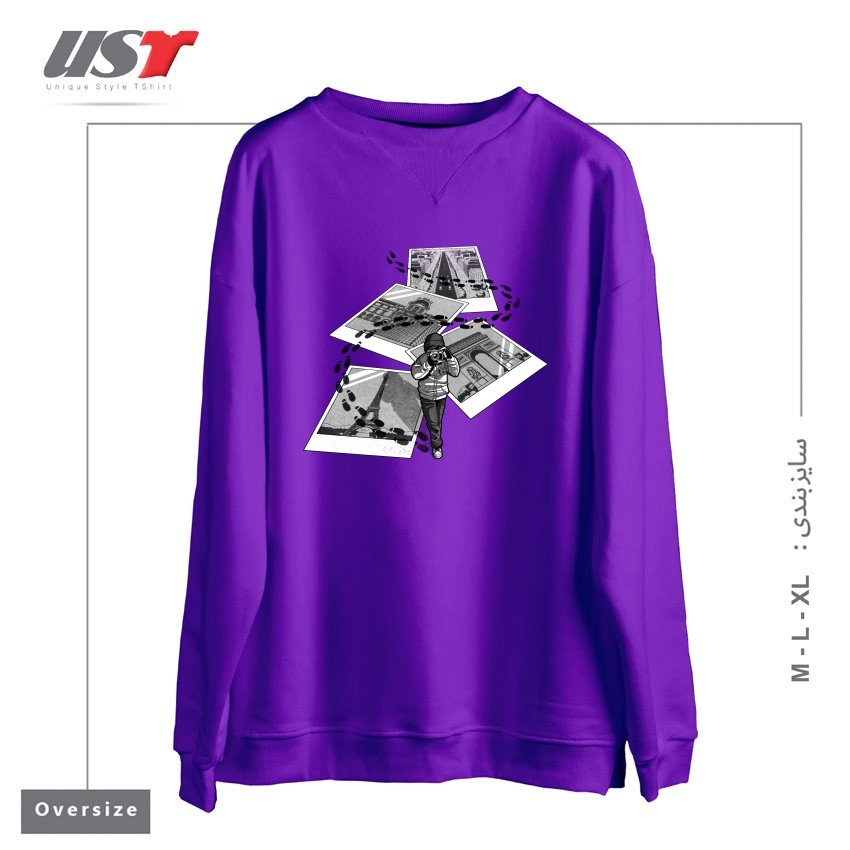 طرح I LOVE PARIS TOURIST سوییشرت اورسایزرنگ بنفش