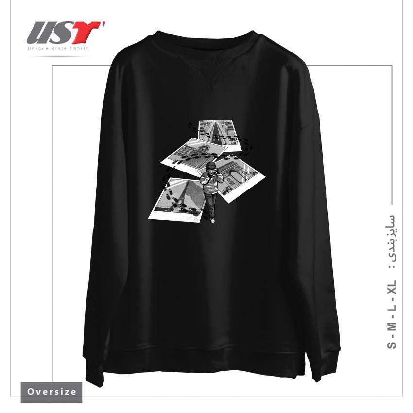 طرح I LOVE PARIS TOURIST سوییشرت اورسایزرنگ مشکی