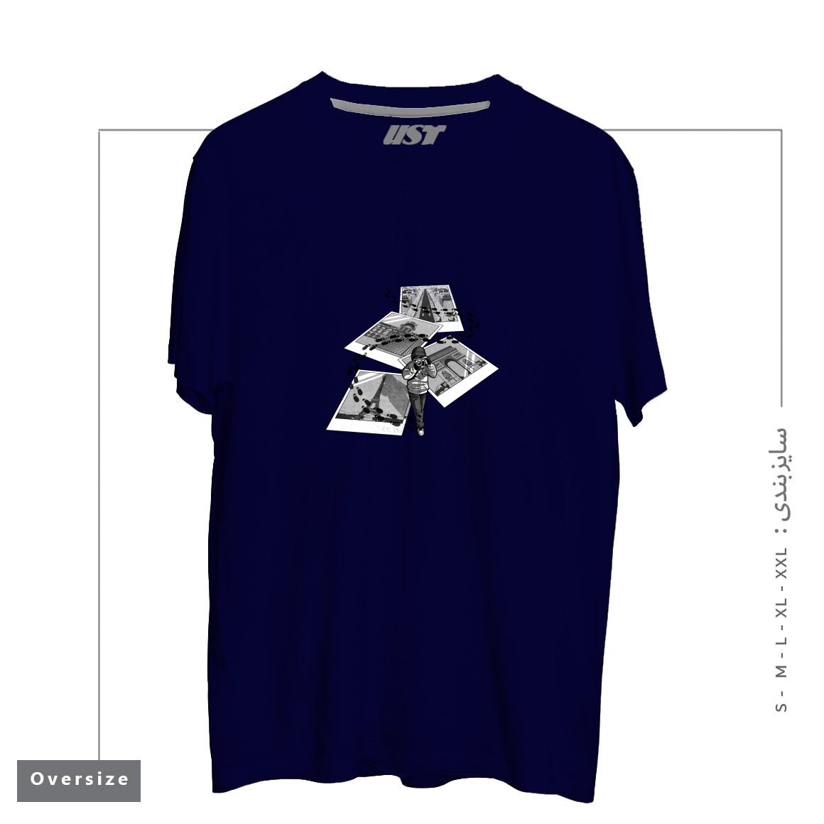 طرح I LOVE PARIS TOURIST تیشرت اورسایزرنگ سرمه ای