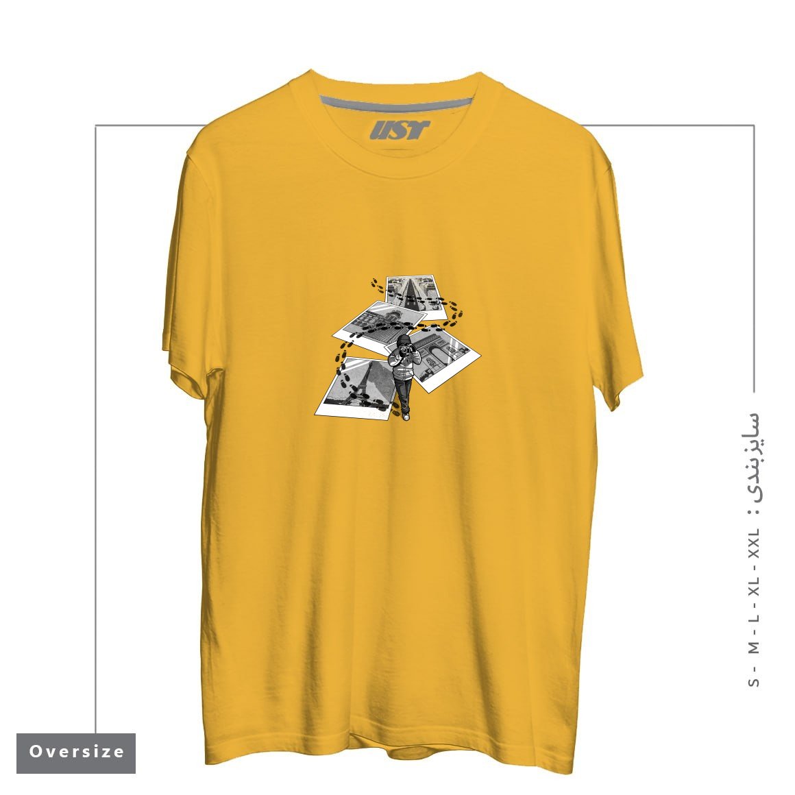 طرح I LOVE PARIS TOURIST تیشرت اورسایزرنگ خردلی