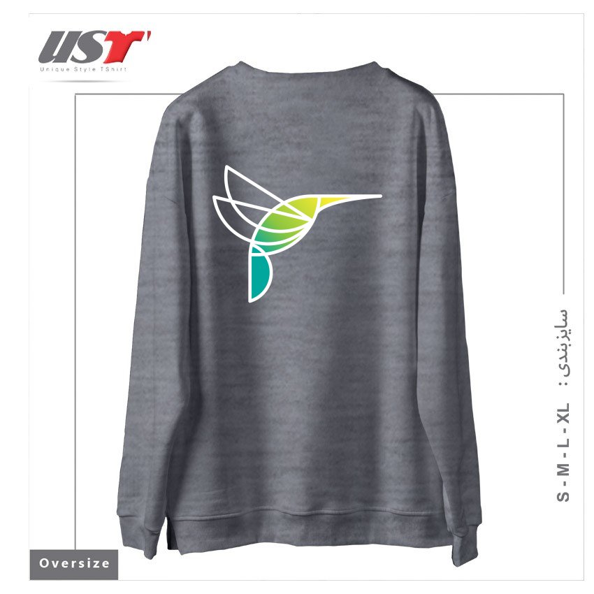 طرح HUMMINGBIRD سوییشرت اورسایزرنگ طوسی ملانژ