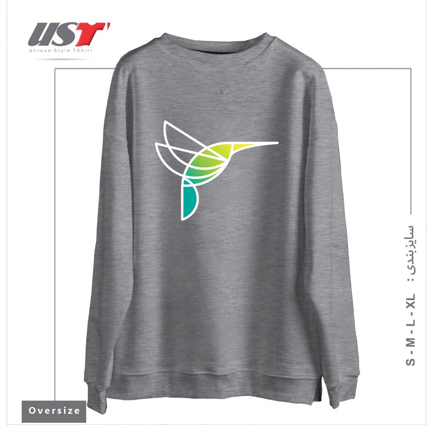 طرح HUMMINGBIRD سوییشرت اورسایزرنگ طوسی ملانژ