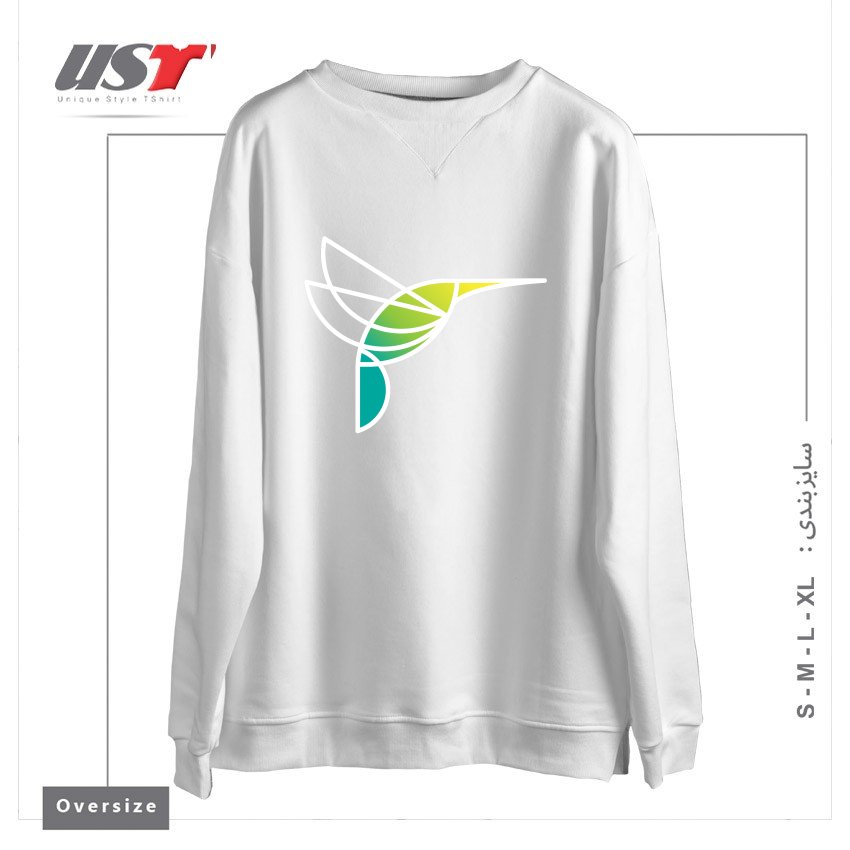 طرح HUMMINGBIRD سوییشرت اورسایزرنگ سفید