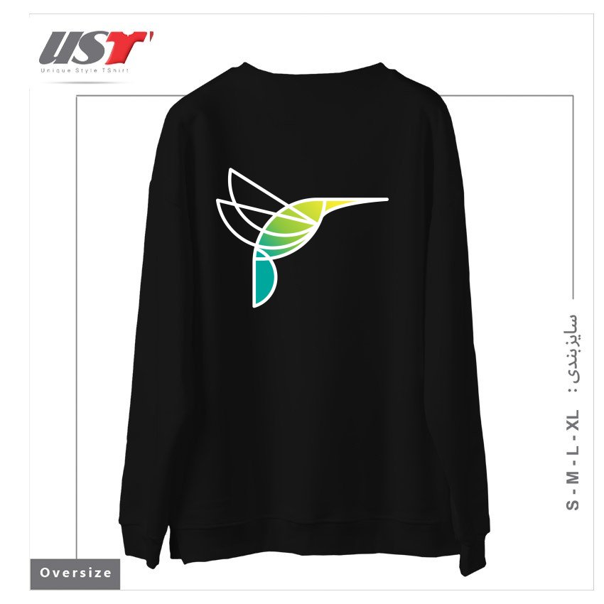 طرح HUMMINGBIRD سوییشرت اورسایزرنگ مشکی