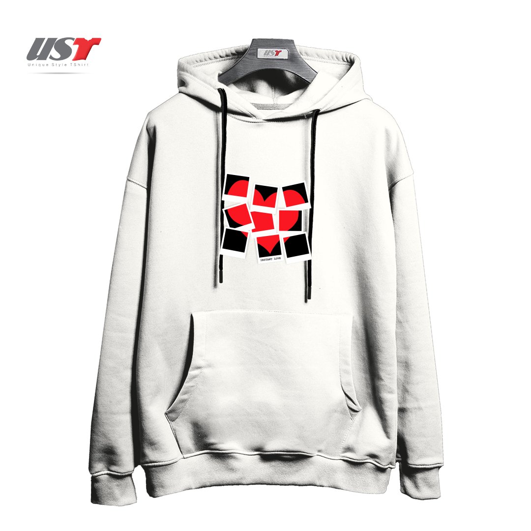 طرح INSTANT LOVE هودی اورسایزرنگ سفید