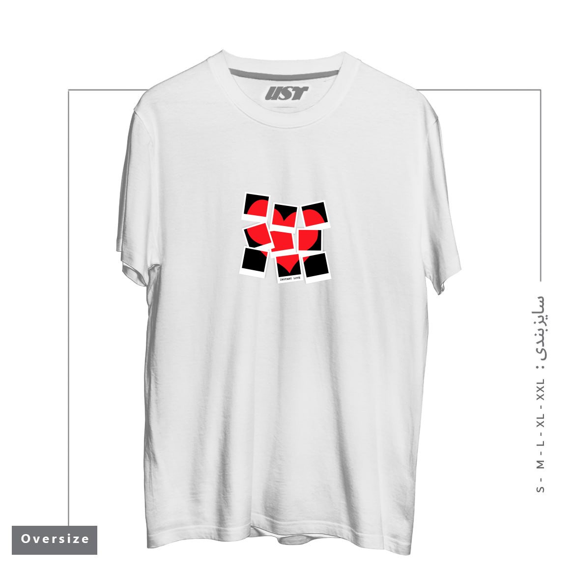 طرح INSTANT LOVE تیشرت اورسایزرنگ سفید