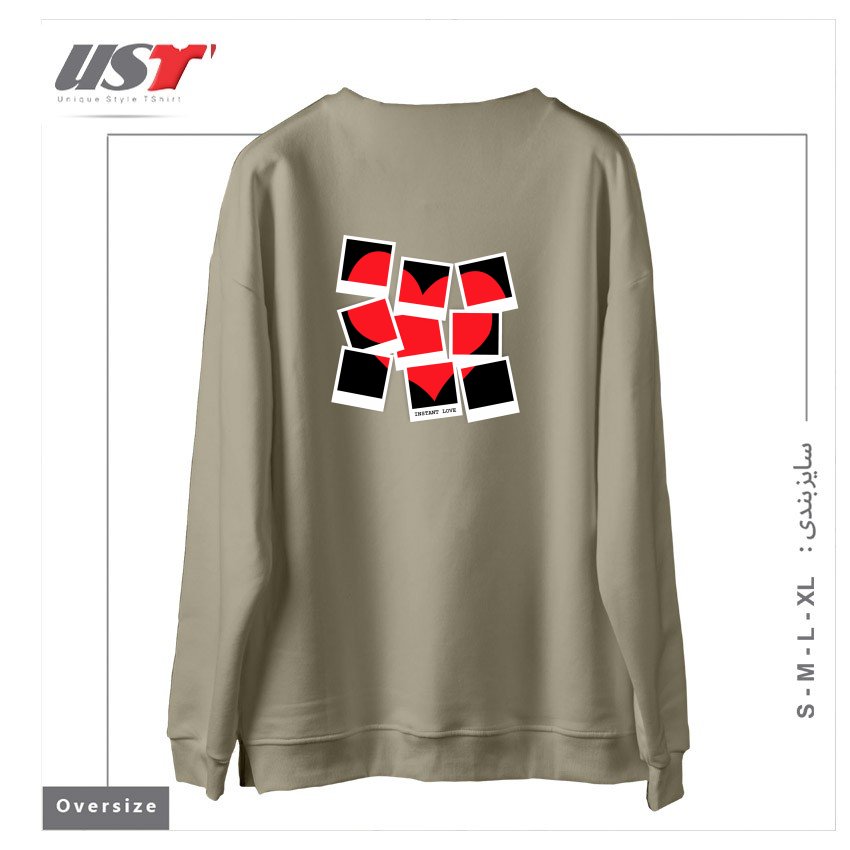 طرح INSTANT LOVE سوییشرت اورسایزرنگ نخودی