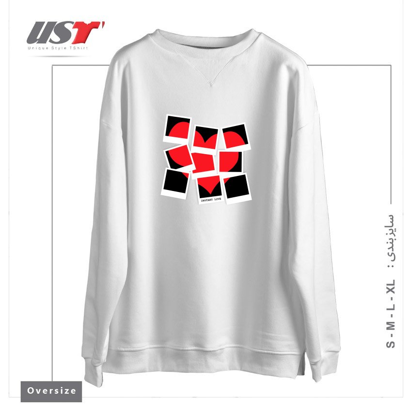 طرح INSTANT LOVE سوییشرت اورسایزرنگ سفید